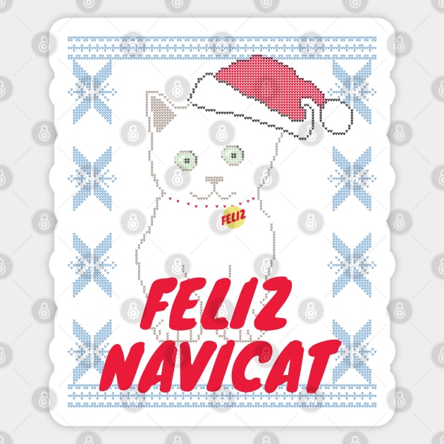 Feliz Navidad Cat, Feliz Navicat! Cute Cat Ugly Christmas Sweater Design Sticker by YourGoods